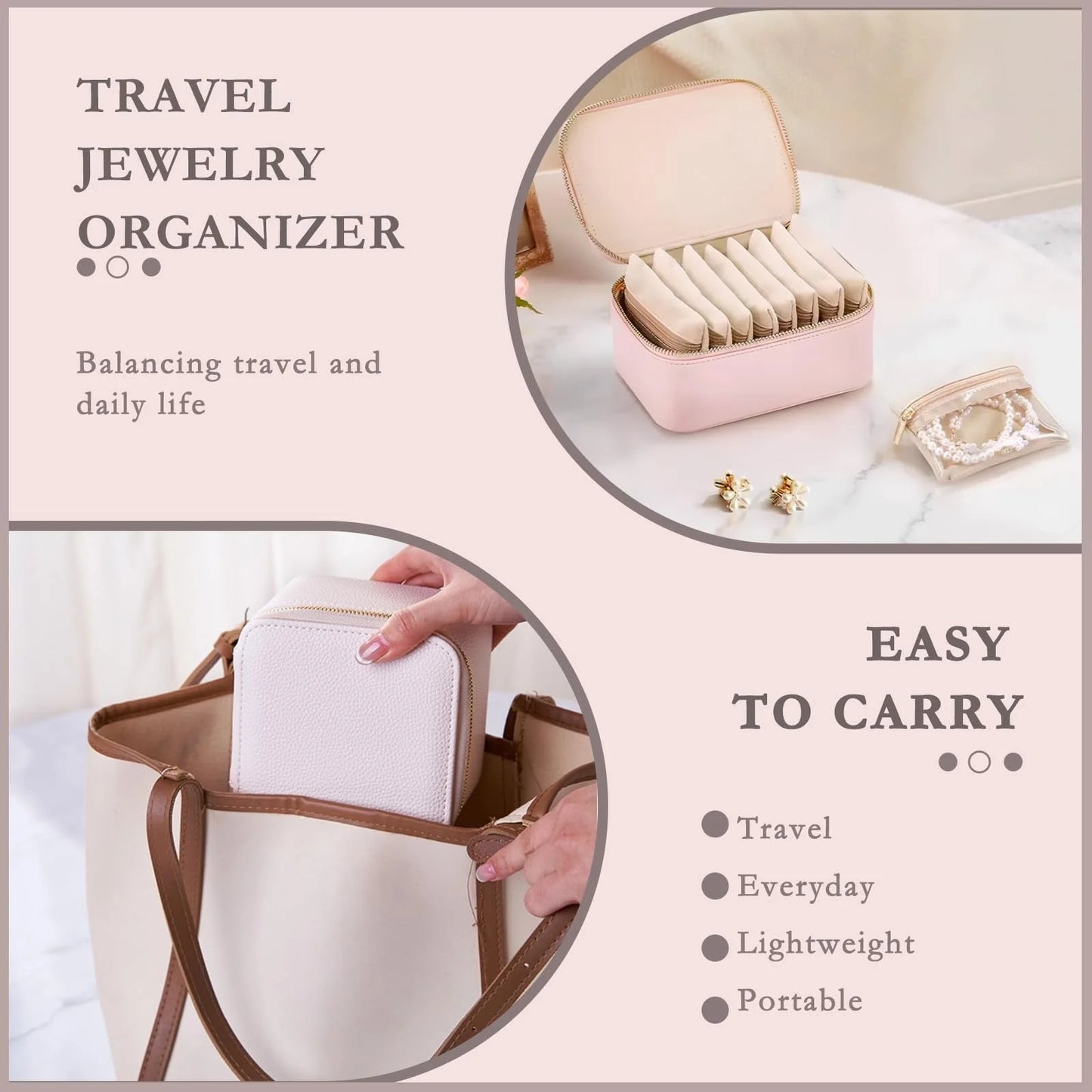 Travel Jewellery Organizer with Zipper Pouches