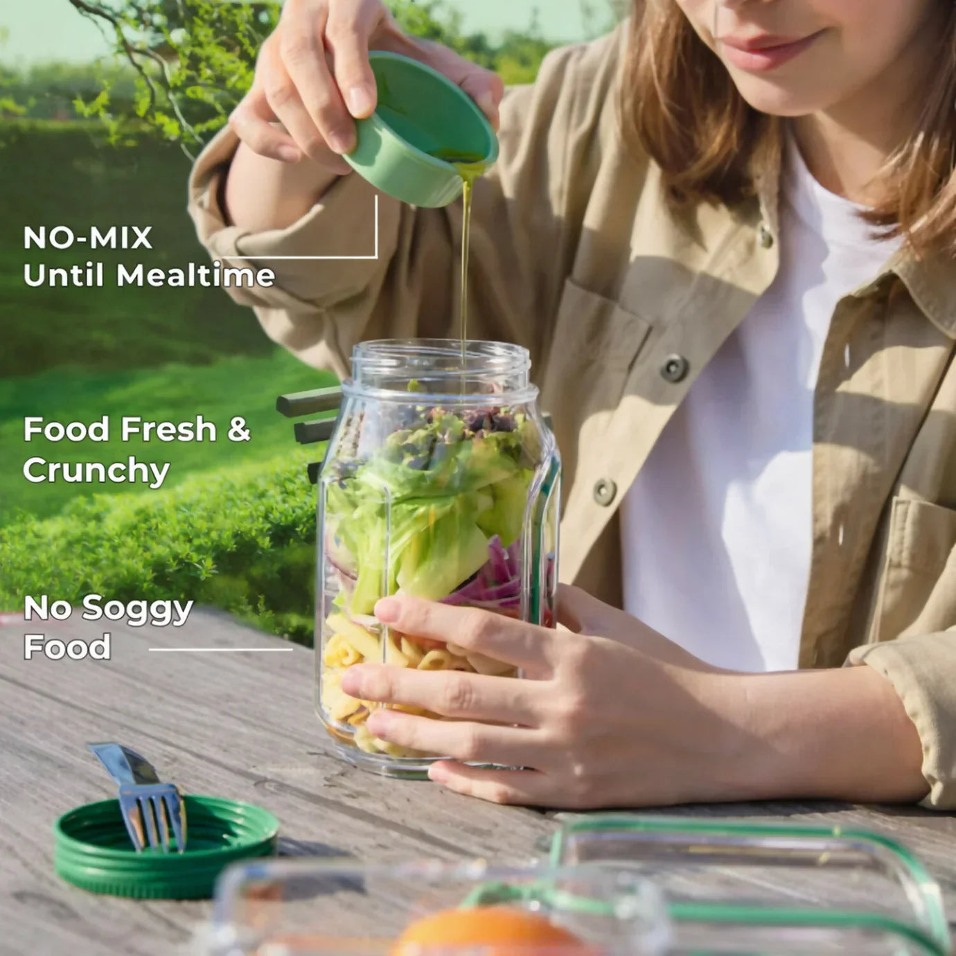 Portable Leakproof Salad Jar with Side Opening